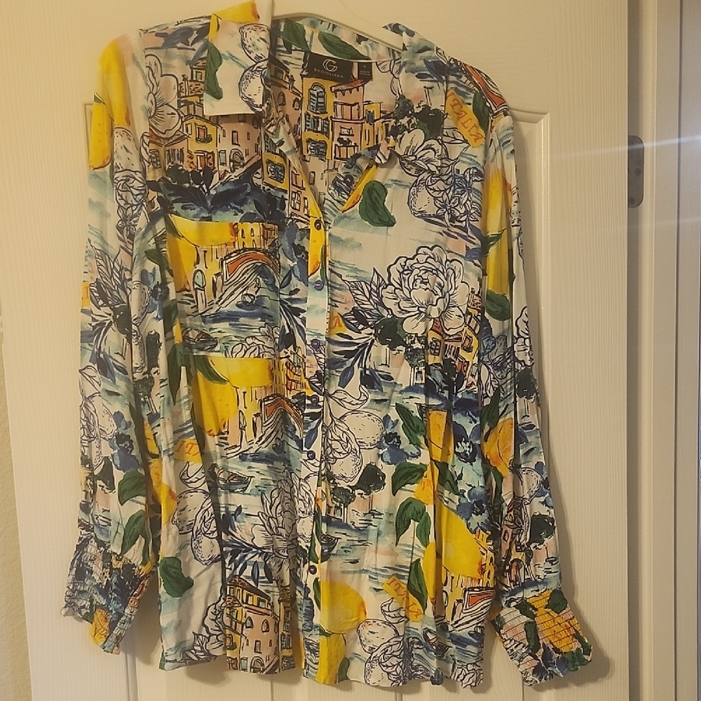 G by Giuliana Italian Themed Button Down Shirt